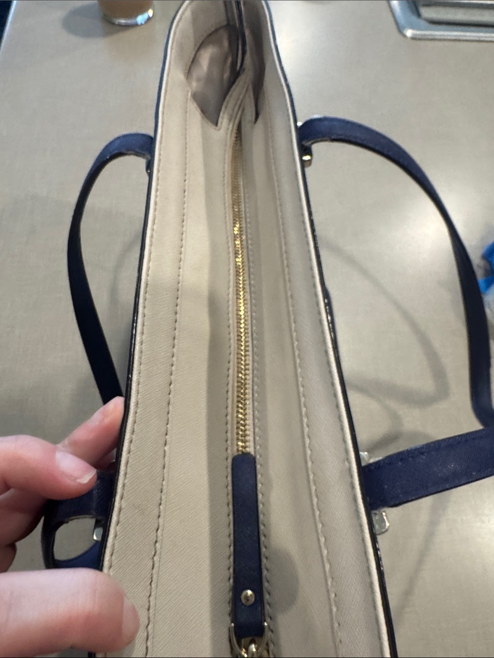 kate spade Cream and Blue Colorblock Leather Tote - Picture 10 of 12